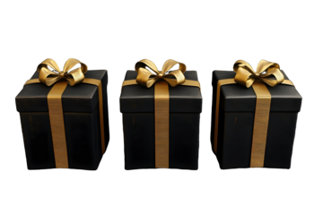Realistic black gift box set with golden ribbon bow Concept of abstract holiday birthday or wedding present or surprise 3d high quality isolated render
