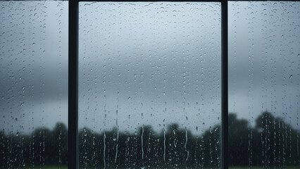 Rain Drops on Window Glass on a Gloomy Day