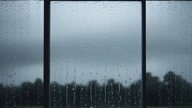 Rain Drops on Window Glass on a Gloomy Day