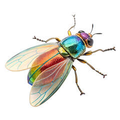Fototapeta premium Vibrant Iridescent Insect with Translucent Wings on Black