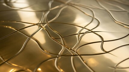Elegant gold metal surface featuring intricate wavy patterns and smooth, reflective texture, creating a sophisticated and luxurious design element for various applications.