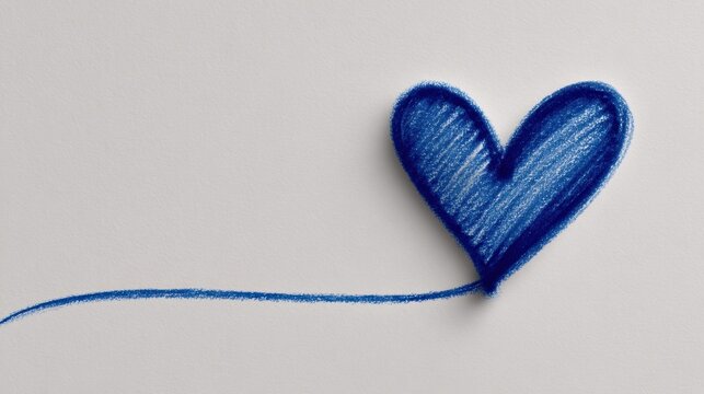 Valentine's Day. Blue heart drawn in pencil on a beige background