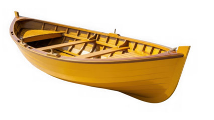 Yellow wooden rowing boat isolated on transparent background