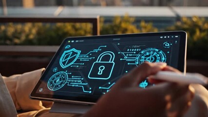 Digital Security Tablet Shows Padlock Icon, Data Protection, Cybersecurity Graphics - Powered by Adobe