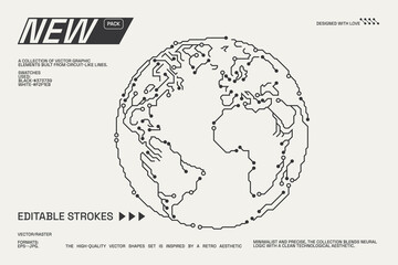 Abstract circuitry designs showcasing geometric and minimalist aesthetics with editable strokes