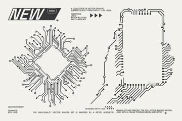 Abstract circuitry designs showcasing geometric and minimalist aesthetics with editable strokes