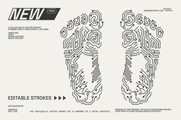 Abstract circuitry designs showcasing geometric and minimalist aesthetics with editable strokes