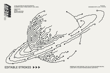 Abstract circuitry designs showcasing geometric and minimalist aesthetics with editable strokes