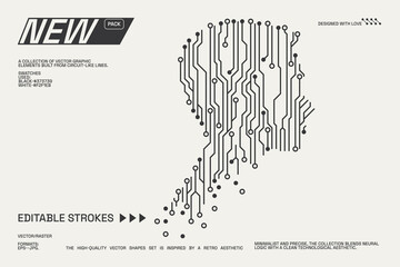 Abstract circuitry designs showcasing geometric and minimalist aesthetics with editable strokes