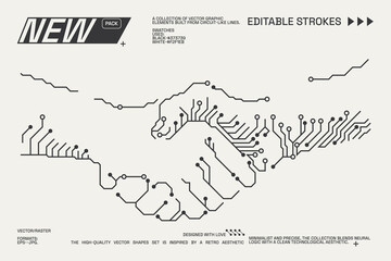 Abstract circuitry designs showcasing geometric and minimalist aesthetics with editable strokes