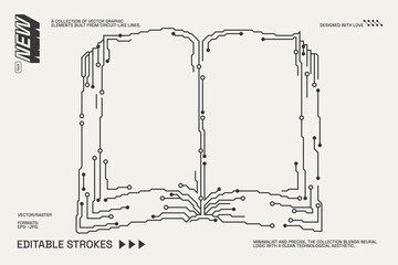 Abstract circuitry designs showcasing geometric and minimalist aesthetics with editable strokes
