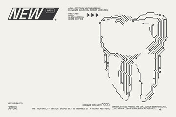 Geometric tooth illustration with circuit patterns. A minimalist vector design