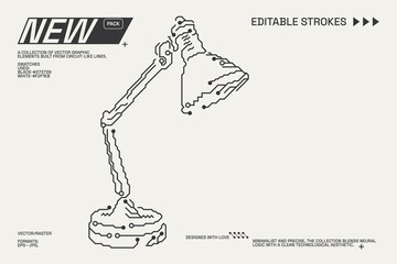 Abstract circuitry designs showcasing geometric and minimalist aesthetics with editable strokes