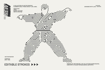 Abstract circuitry designs showcasing geometric and minimalist aesthetics with editable strokes