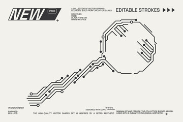 Abstract circuitry designs showcasing geometric and minimalist aesthetics with editable strokes