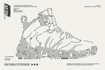 Abstract circuitry designs showcasing geometric and minimalist aesthetics with editable strokes