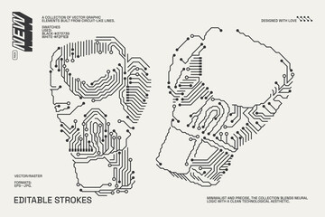 Abstract circuitry designs showcasing geometric and minimalist aesthetics with editable strokes