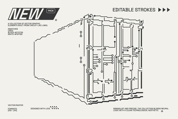 Abstract circuitry designs showcasing geometric and minimalist aesthetics with editable strokes
