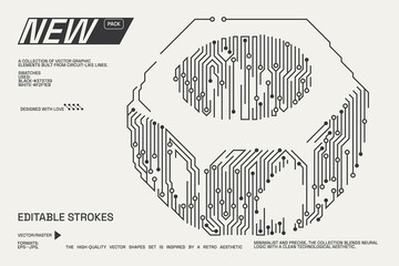 Abstract circuitry designs showcasing geometric and minimalist aesthetics with editable strokes
