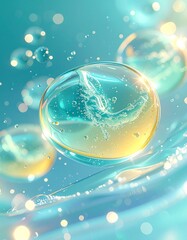 エメラルドグリーンとイエローのグラデーション ぷるぷる弾ける美容成分ウォーターバブル ジェネレーティブAI