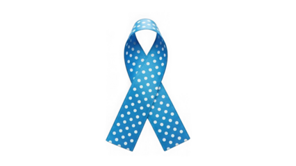 Blue ribbon with white polka dots on transparent background isolated