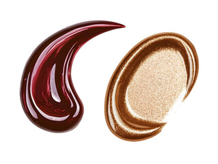 two glossy shimmering liquid swatches of makeup isolated on transparent background