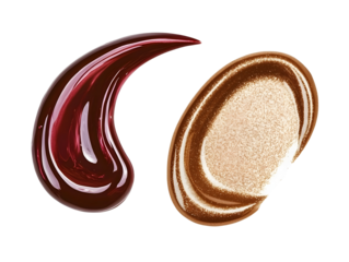 two glossy shimmering liquid swatches of makeup isolated on transparent background