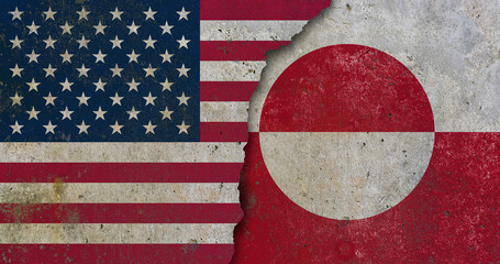 United States and Greenland flags mural style illustration