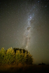 Pampas landscape photographed at night with a starry sky, La Pampa province, Patagonia , Argentina.