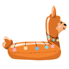Obraz premium Cute kids style llama inflatable pool float with party garland lights isolated on white background