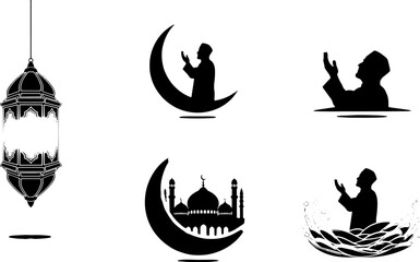 Fototapeta premium Ramadan Islamic Silhouette Icons Set.