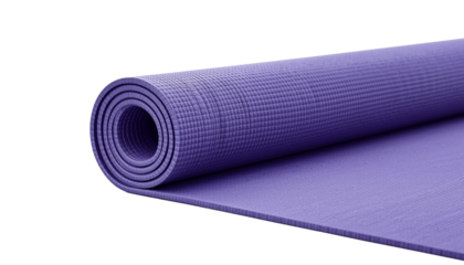 Gym, Training A rolled purple yoga mat on a transparent background for fitness and wellness activities