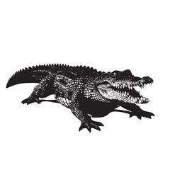 Obraz premium Pair of dark crocodile silhouettes depicted in a bold monochrome illustration.