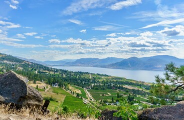 The Okanagan Valley near Penticton BC Canada is lined with vineyards and homes