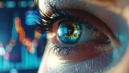 Eye of Insight: A close-up gaze revealing an intricate reflection of financial data.