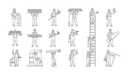 a collection of illustrations depicting various construction workers at work © Ziaul_Studio