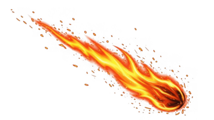 Vibrant flame trail on transparent background isolated