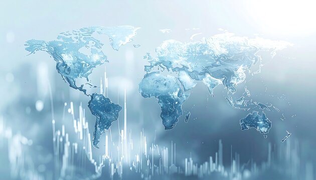 Global Connectivity: An artistic representation of the world map with dynamic digital lines and glowing effects, embodying concepts of global interconnectedness, data flow, and modern communication. - Powered by Adobe