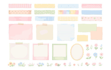 Pastel washi tape and floral frames collection with sticky notes