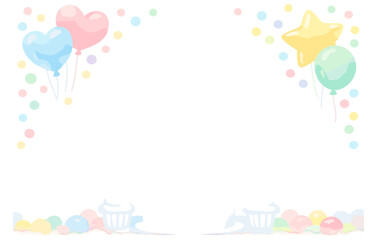 Colorful balloons and candy-themed birthday card background