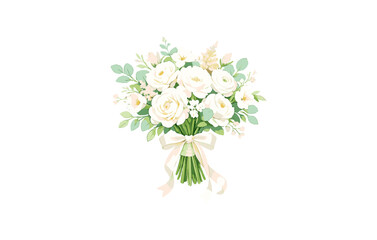 Elegant white rose bouquet with greenery and ribbon