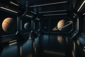 Exploring celestial wonders space station view of planets outside futuristic environment cosmic concept