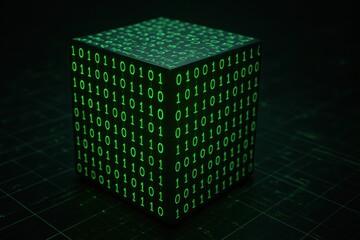 Digital data cube technology lab visualization dark environment futuristic concept for data analysis