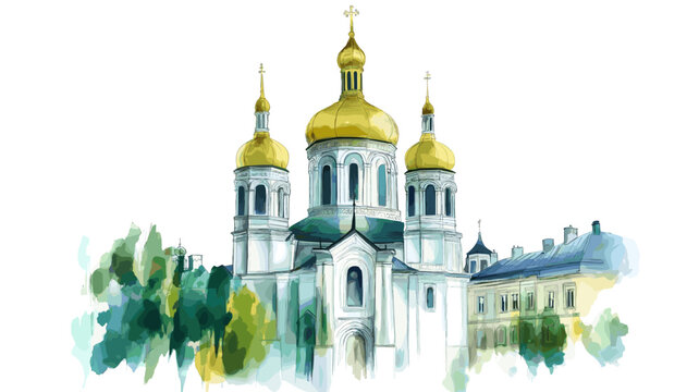 St. Sophias Cathedral. St. Sophias Cathedral watercolor vector illustration