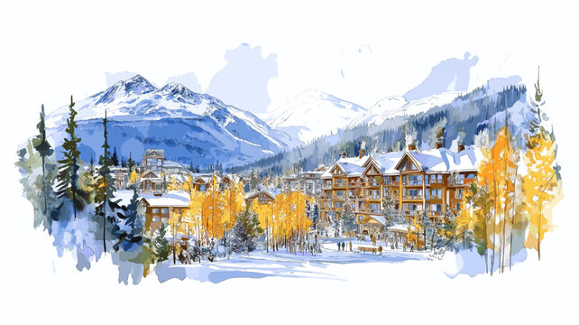 Whistler Blackcomb. Whistler Blackcomb hand drawn watercolor illustration
