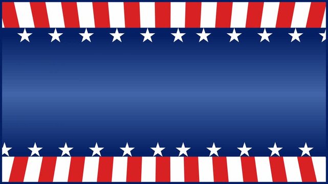 Patriotic American flag border frame animation. Stars and stripes motion graphics for Independence Day, Memorial Day, and Veterans Day. Ideal for USA themed videos and events.