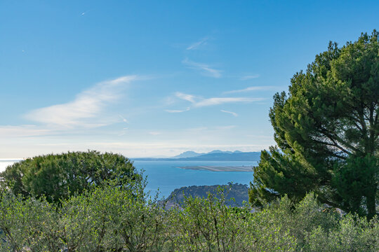 Panoramic view over Nice, Baie des Anges, Nice C&ocirc;te d'Azur Airport, Antibes and Esterel mountains, French Riviera