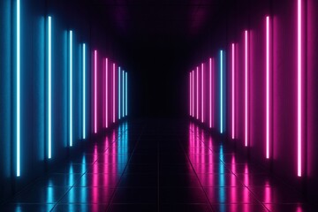 Neon light corridor installation modern gallery urban space perspective vibrant atmosphere