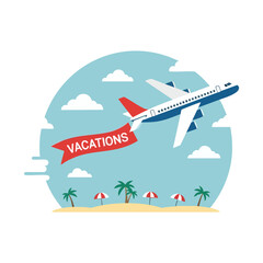 Going holiday trip by plane vector illustration