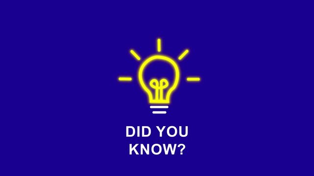 Animated light bulb with Did You Know text on black background. Perfect for educational, informative, or fun fact intros, social media content, and explainer videos